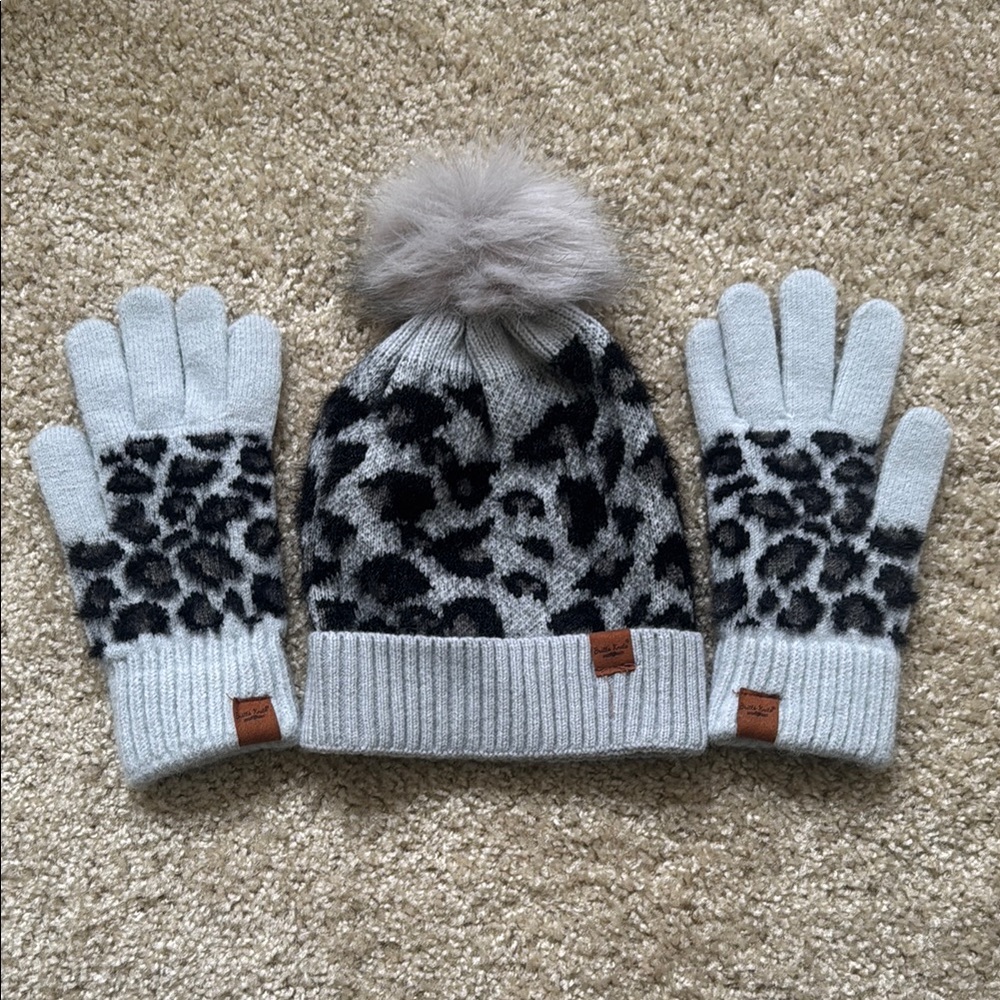 Leopard Print Kids Hat and Gloves Set